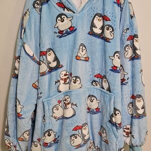 Cozy Blue Penguin Print Women's Pajama Hoodie